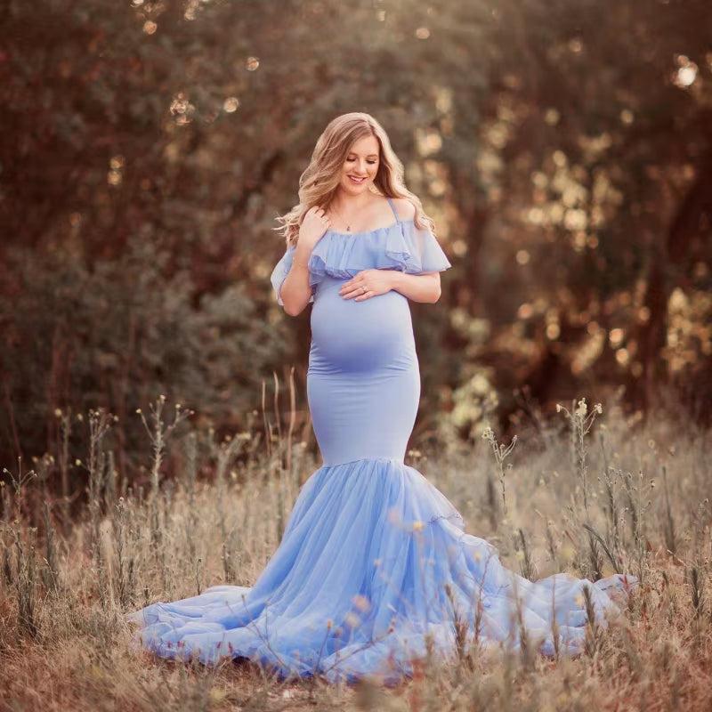 Mermaid Maternity Dresses for Photo Shoot Pregnant Women Pregnancy Dress Photography Props Sexy off Shoulder Maxi Maternity Gown