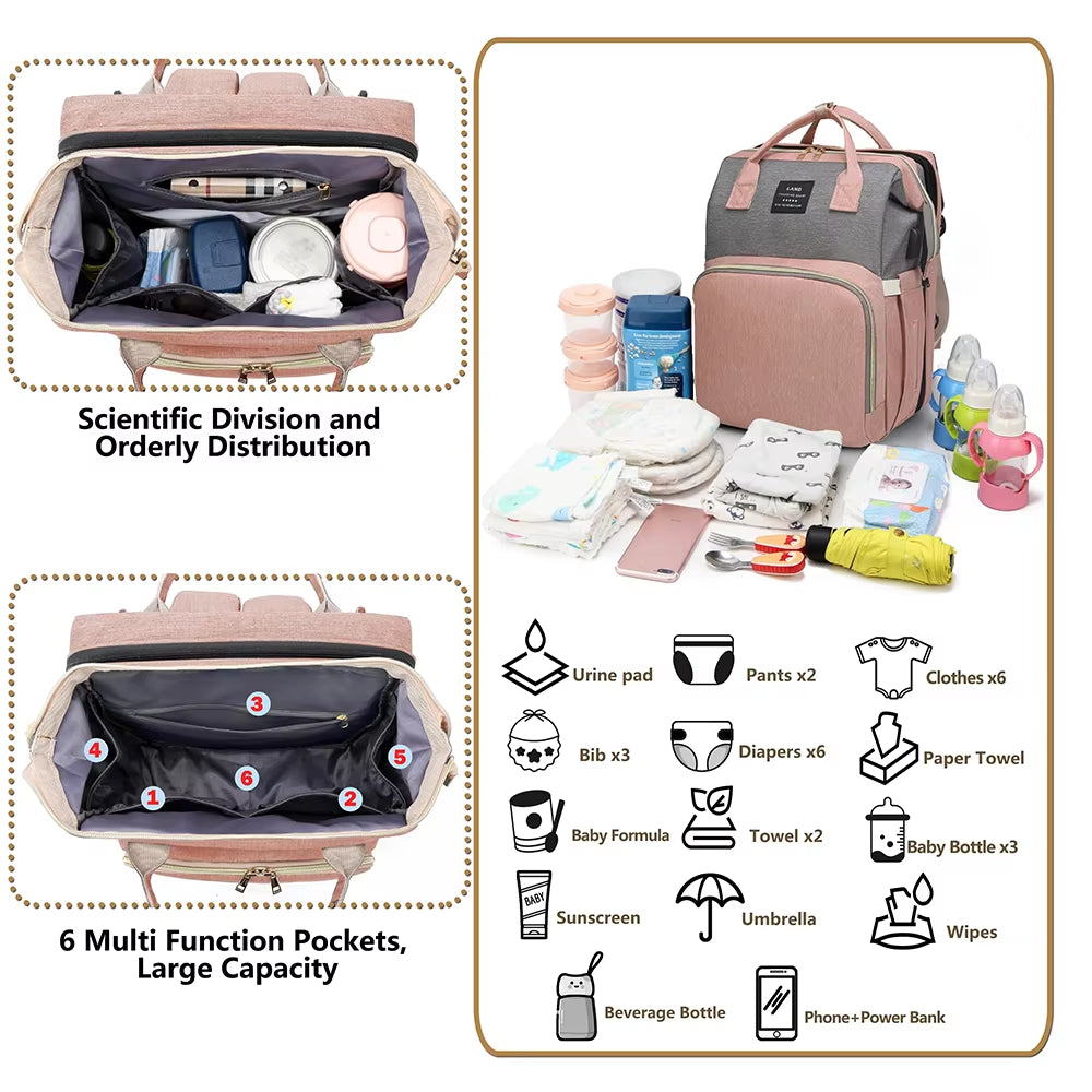 Folding Mommy Bag Lightweight Portable Folding Crib Bed Large-Capacity Baby Backpack Female Mommy Outting Bag Mummy Bag