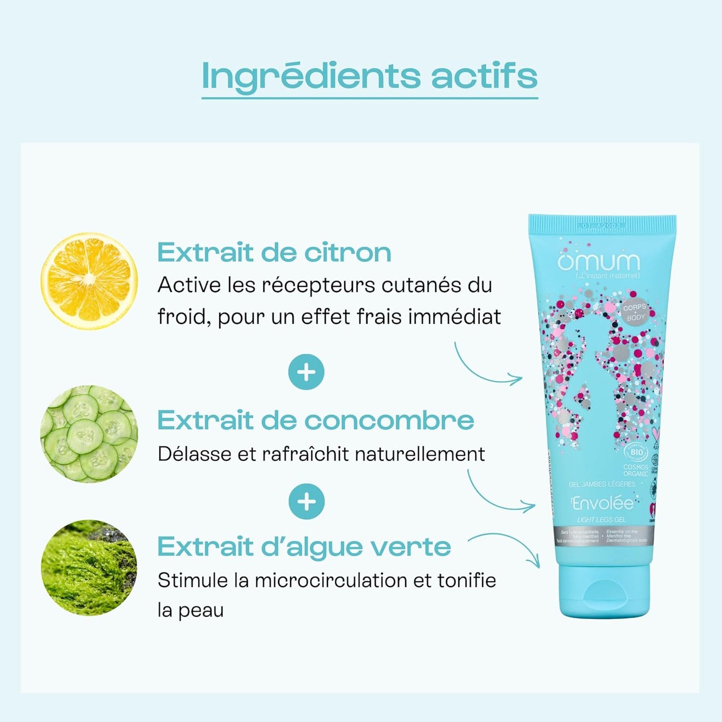 - L’Envolée - Gel Jambes Légères Sans Menthol - Action 2-En-1- Rafraichit, Défatigue Et Délasse - Compatible Grossesse Et Allaitement - 99,5% D'Ingrédients D'Origine Naturelle - Vegan - 125 Ml