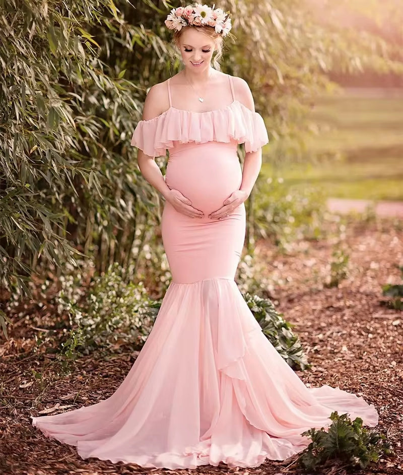 Mermaid Maternity Dresses for Photo Shoot Pregnant Women Pregnancy Dress Photography Props Sexy off Shoulder Maxi Maternity Gown