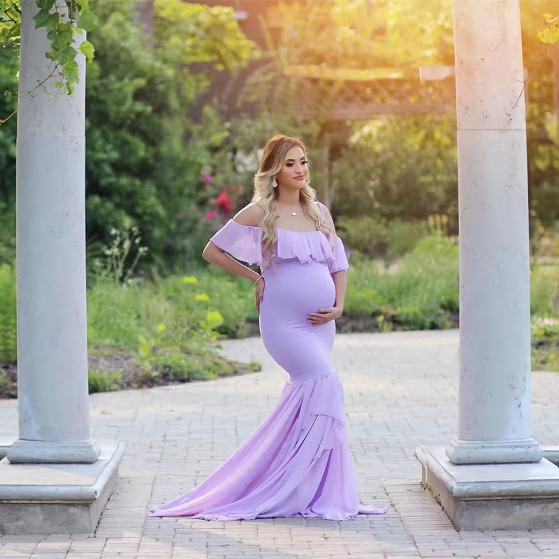 Mermaid Maternity Dresses for Photo Shoot Pregnant Women Pregnancy Dress Photography Props Sexy off Shoulder Maxi Maternity Gown