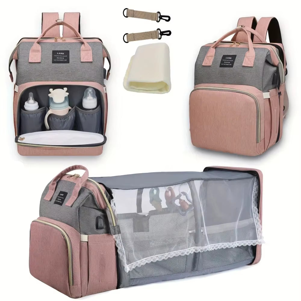 Folding Mommy Bag Lightweight Portable Folding Crib Bed Large-Capacity Baby Backpack Female Mommy Outting Bag Mummy Bag