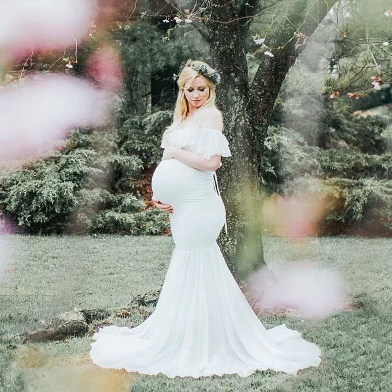 Mermaid Maternity Dresses for Photo Shoot Pregnant Women Pregnancy Dress Photography Props Sexy off Shoulder Maxi Maternity Gown