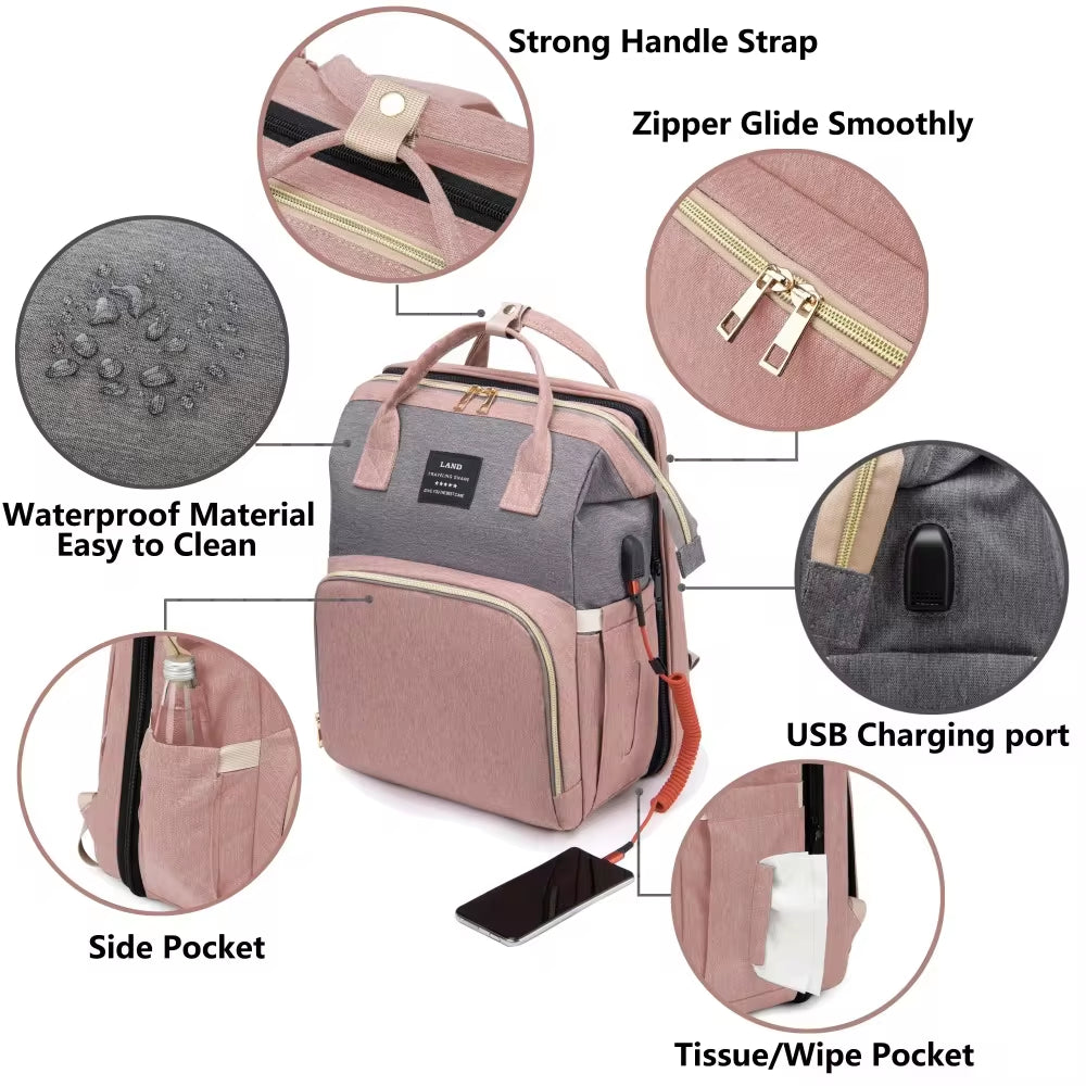 Folding Mommy Bag Lightweight Portable Folding Crib Bed Large-Capacity Baby Backpack Female Mommy Outting Bag Mummy Bag