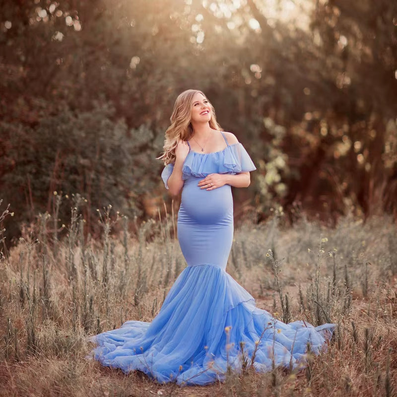 Mermaid Maternity Dresses for Photo Shoot Pregnant Women Pregnancy Dress Photography Props Sexy off Shoulder Maxi Maternity Gown