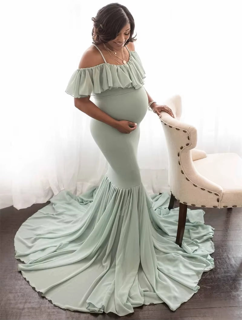 Mermaid Maternity Dresses for Photo Shoot Pregnant Women Pregnancy Dress Photography Props Sexy off Shoulder Maxi Maternity Gown
