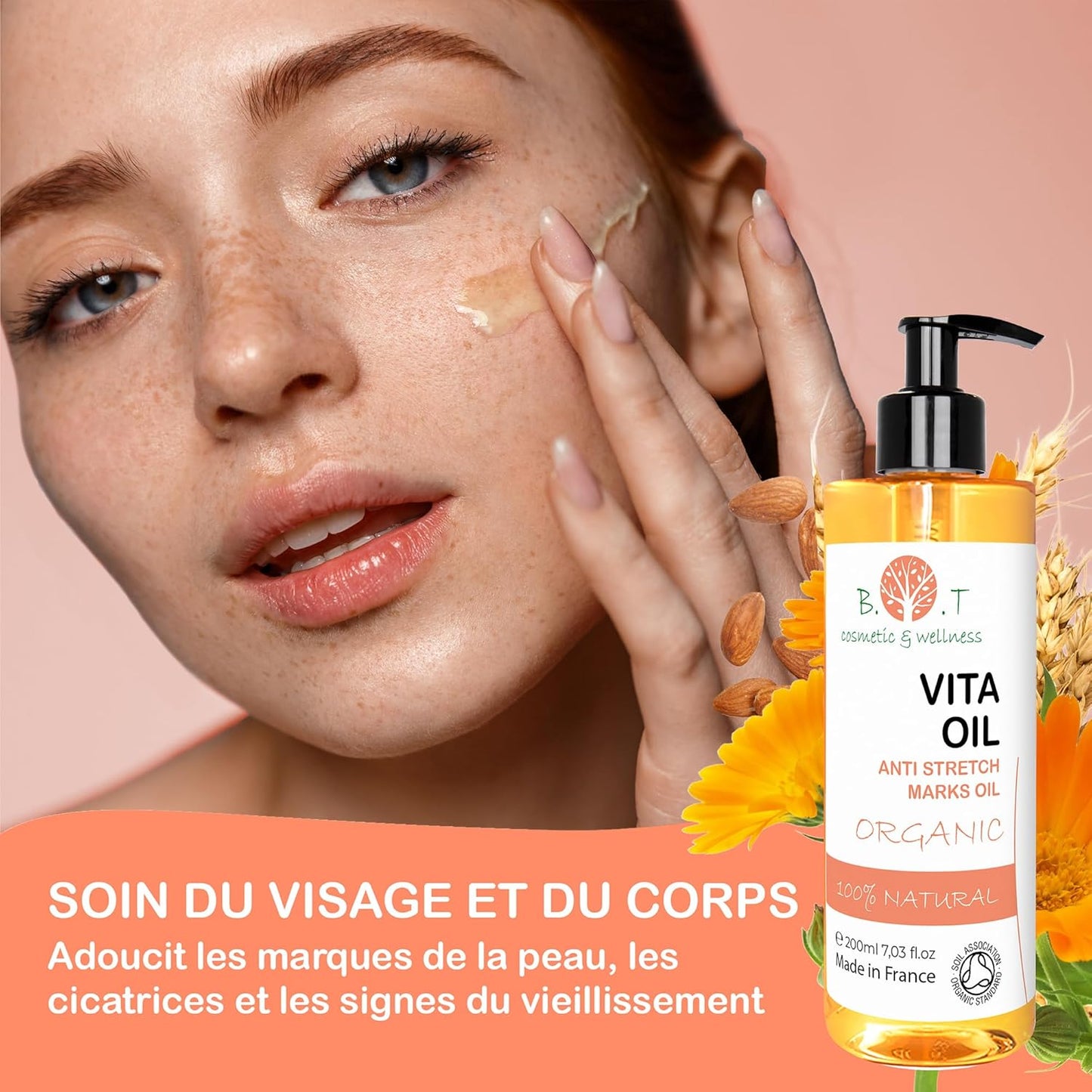 Vita Oil anti Vergetures : Vergetures De Grossesse, Huile Raffermissante Corporelle, Combat Le Relâchement Cutané À 87%, Améliore L'Apparence De La Peau (Amandes, Vitamines a & E) - 500 Ml