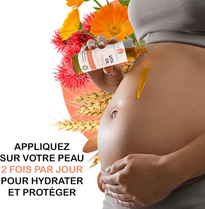 Vita Oil anti Vergetures : Vergetures De Grossesse, Huile Raffermissante Corporelle, Combat Le Relâchement Cutané À 87%, Améliore L'Apparence De La Peau (Amandes, Vitamines a & E) - 500 Ml