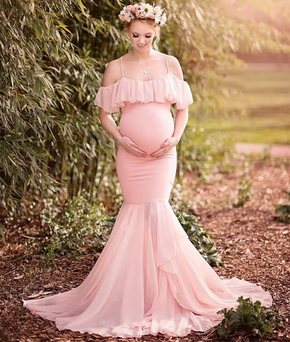 Mermaid Maternity Dresses for Photo Shoot Pregnant Women Pregnancy Dress Photography Props Sexy off Shoulder Maxi Maternity Gown