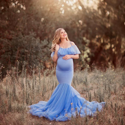 Mermaid Maternity Dresses for Photo Shoot Pregnant Women Pregnancy Dress Photography Props Sexy off Shoulder Maxi Maternity Gown