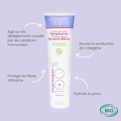 - Crème 1Er Soin Vergetures Certifiée BIO - Crème Anti-Vergetures Naturelle Pour La Grossesse - Compatible Grossesse Et Allaitement – 150 Ml