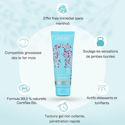 - L’Envolée - Gel Jambes Légères Sans Menthol - Action 2-En-1- Rafraichit, Défatigue Et Délasse - Compatible Grossesse Et Allaitement - 99,5% D'Ingrédients D'Origine Naturelle - Vegan - 125 Ml